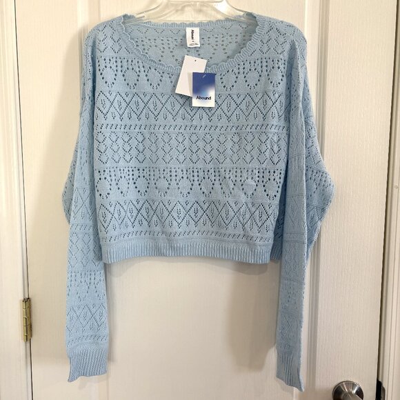 Abound Nordstrom Pointelle Crochet Crop Sweater Long Sleeve Top Blue Size XL NEW - Picture 1 of 4